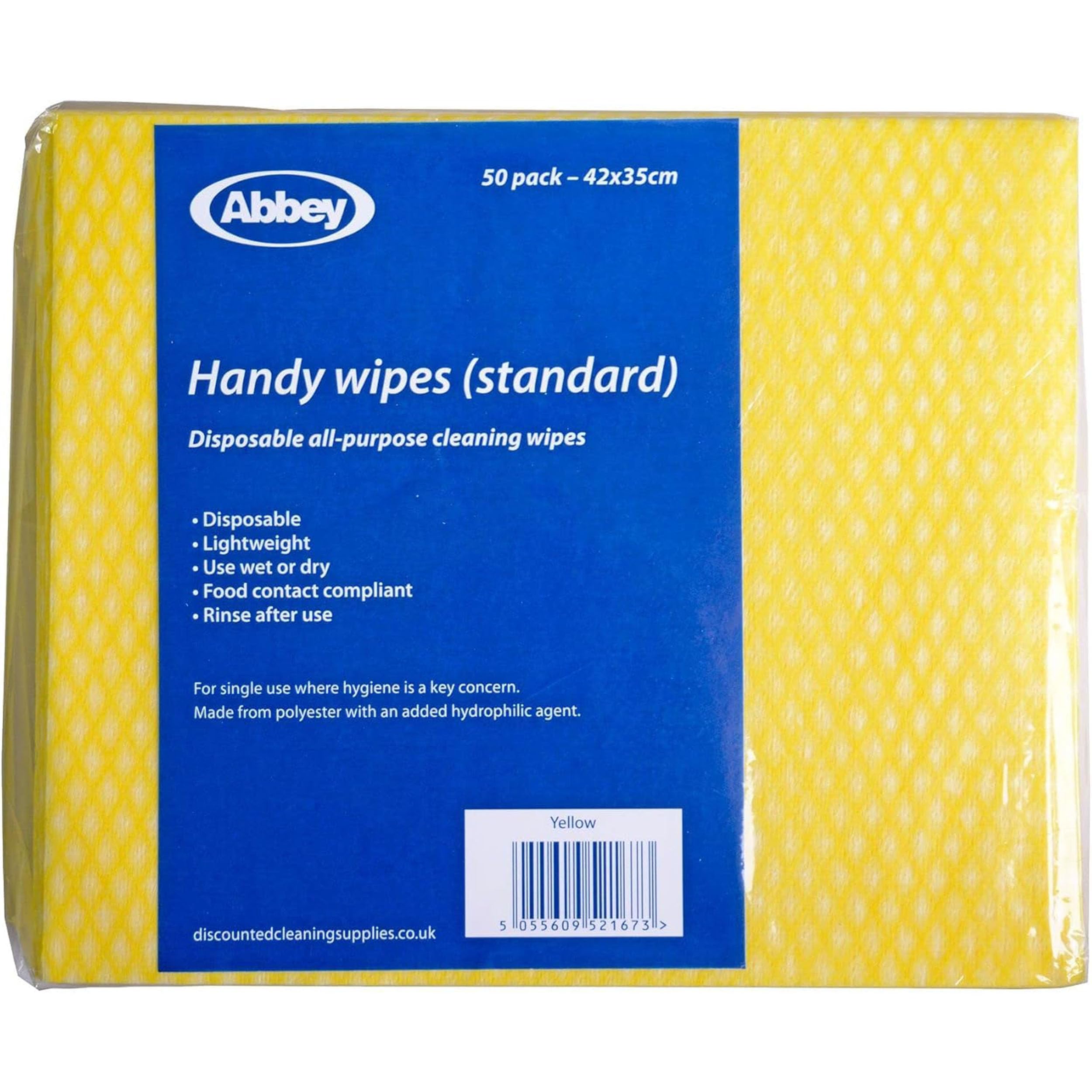 Abbey Pack of 50 Disposable J Cloths Non Woven Wipes – All Purpose Yellow Cleaning Cloths – Jay Cloth to Clean Surfaces, Bathroom, Windows, Dish Cloth –Kitchen Cloth 42 x 35cm (Yellow)