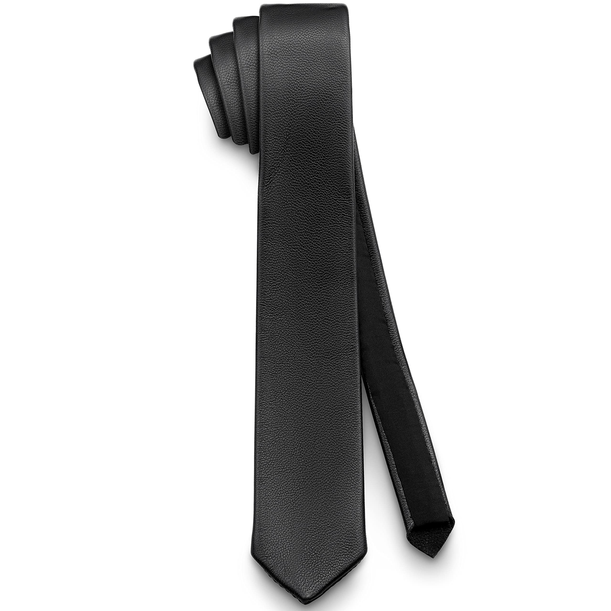 ADAMANT Genuine Leather Tie 100% Genuine Lamb Nappa Leather 4.5 cm Slim Made in Germany, black, 138 cm lang x 4,5 cm breit