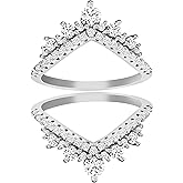 Uloveido 925 Sterling Silver Round CZ Crown Wedding Engagement Ring Guard Enhancer 2pcs V-shape Stack Rings Set Y1027