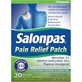 Salonpas Pain Relief Patch, 20 Count (Pack of 1) | Apply For Up to 12 Hour, For Temporary Relief of Mild to Moderate Pain, Backache, Sore Muscles, Strains, Bruises