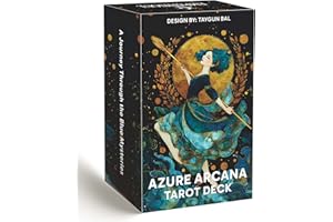 DPEHAKMK Azure Arcana Tarot Deck, 78 Tarot Cards with General Guidebook, Artistic Blue and Gold Fantasy Tarot Card for Beginners, Reading Witchcraft Divination Tool