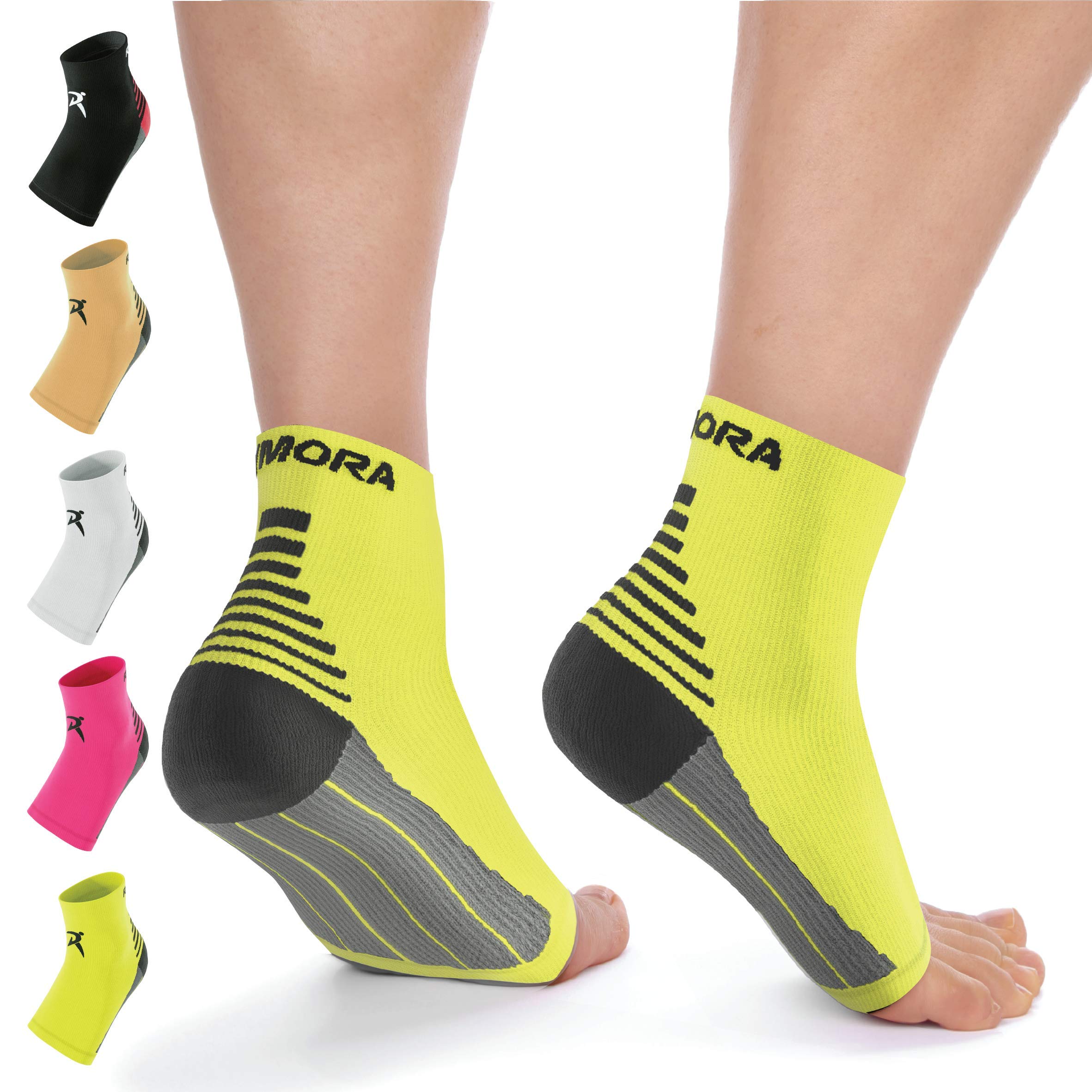 Rymora Foot Compression Socks Sleeves - Ease Plantar Plantar Fasciitis Discomfort and Foot Aches - Supports Heel, Arch & Ankle (One Pair) (Neon Yellow) (Medium: 21-25cm Arch Circumference) [M]