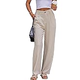 heipeiwa Women's Linen Casual High Waist Wide Leg Straight Dress Cotton Linen Pants Button Trousers