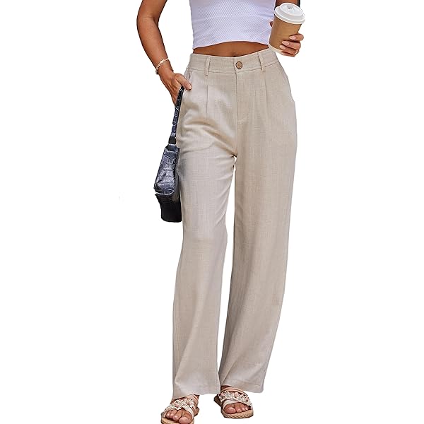 Fakanhui Women's Linen Dressy Work Casual Pants Summer Business