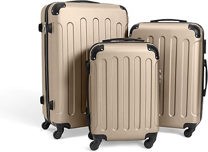 Todeco - Juego de Maletas, Equipajes de Viaje - Material: Plástico ABS - Tipo de ruedas: 4 ruedas de rotación de 360 ° - Esquinas protegidas, 51 61 71 cm, Champán, ABS: Amazon.es: Equipaje