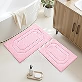 HOMEIDEAS Pink Bathroom Rugs, 2 Piece Extra Soft and Absorbent Microfiber Plush Bath Mat with Non Slip Backing(Light Pink)
