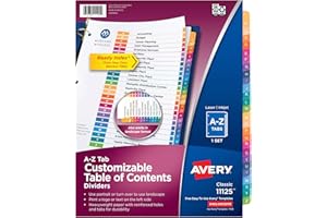 Avery A-Z Dividers for 3 Ring Binders, 26 Tabs per Set, Customizable Table of Contents, Multicolor Tabs, Great for Organizing Reports, Projects, and More (11125)