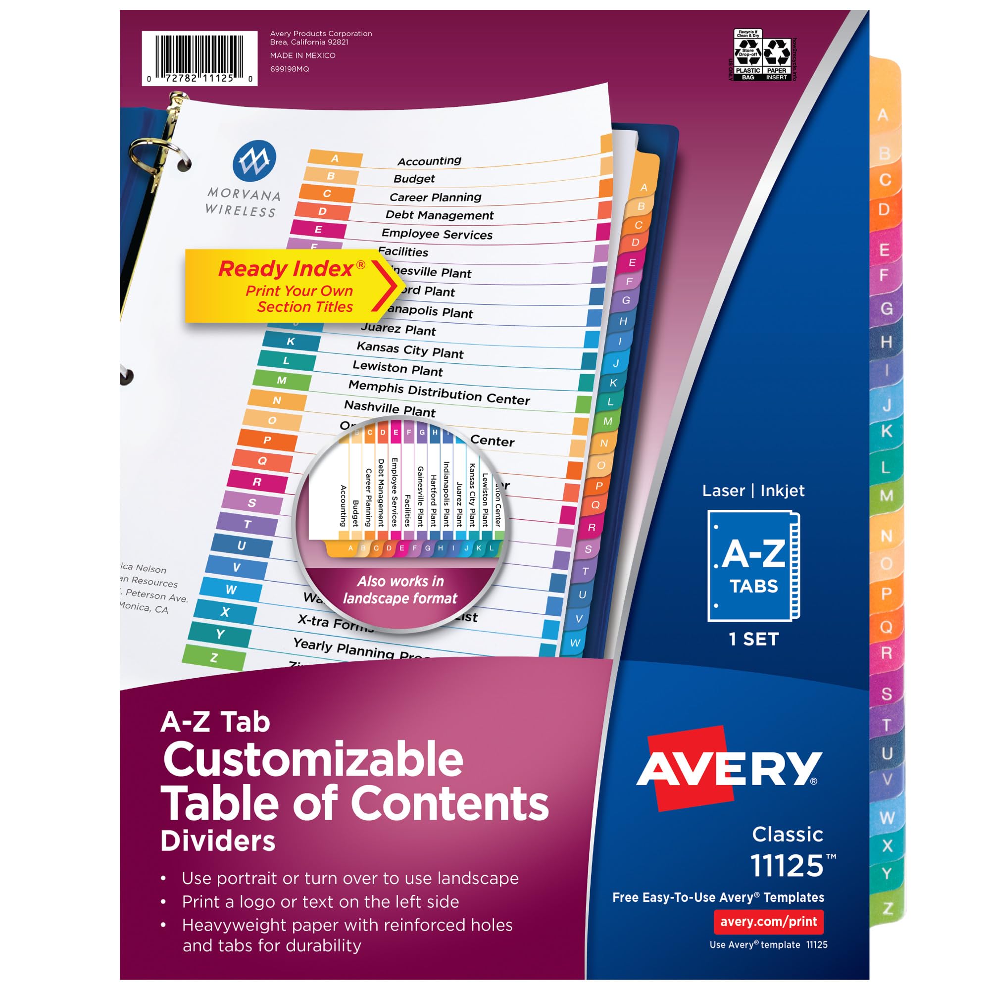 Avery Ready Index(R) Table of Contents Dividers 26-Tab Set, A-Z, Case Pack of 12 (11125)