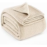Carriediosa Wool Blend Knit Throw Blanket 50" X 60", 50% Recycled Polyester Soft Cable Knitted Fluffy Throws for Couch Lightweight Woven Blankets for Sofa Fuzzy Cozy Bed Cover, Light Beige