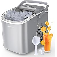 ecozy Portable Ice Maker Countertop, 9 Cubes Ready in 6 Mins, 26lbs in 24Hrs, Self-Cleaning Ice Machine with Handle/Ice Bags/