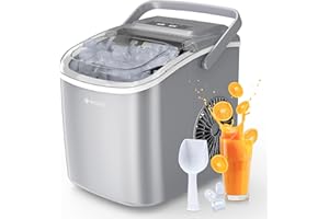 ecozy Portable Ice Maker Countertop, 9 Cubes Ready in 6 Mins, 26lbs in 24Hrs, Self-Cleaning Ice Machine with Handle/Ice Bags/Ice Scoop/Ice Basket, 2 Sizes Bullet Ice for Home Kitchen Office Bar Party