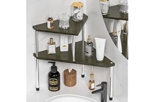 Weenson Bathroom Counter Organizer Corner Shelf - 2 Tier Bathroom Organization Bamboo Bathroom Sink Shelf Kitchen Countertop Organizer Adjustable Free-Standing Counter Storage Shelf(Antique)