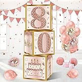Guiruiy 3Pcs 80th Birthday Decorations Boxes for Women, Pink Rose Gold 80th Birthday Balloons Boxes Party Supplies, Pink Eighty Year Old Bay Theme Cardboard Box Decor