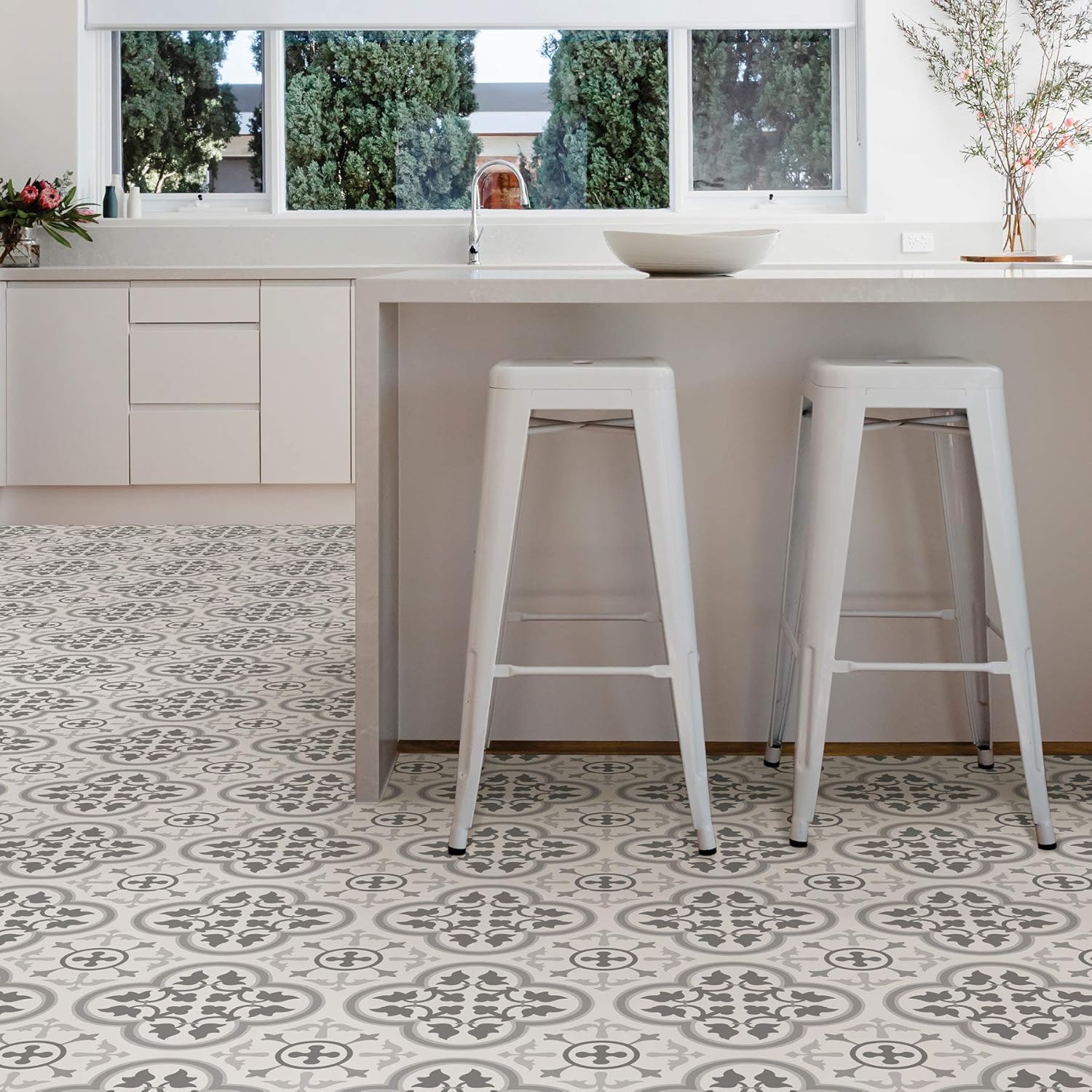 FloorPops FP2953 Remy Peel & Stick Floor Tiles, Grey - - 