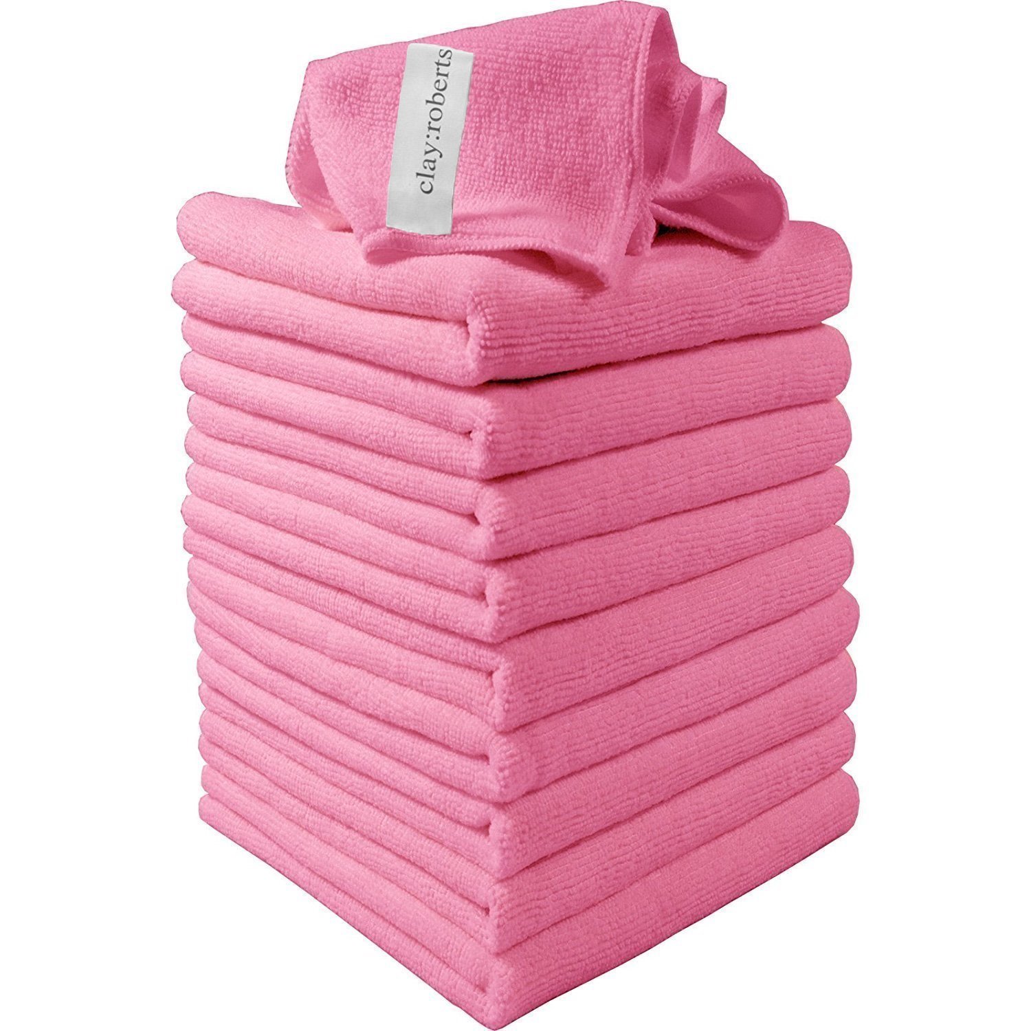 Clay Roberts Microfibre Cleaning Cloths, 40cm x 30cm - Pack of 10, Pink, Machine Washable, Polishing, Waxing & Dusting Cloth, Lint-Free, Kitchen Towel, Car Cleaning, Microfiber