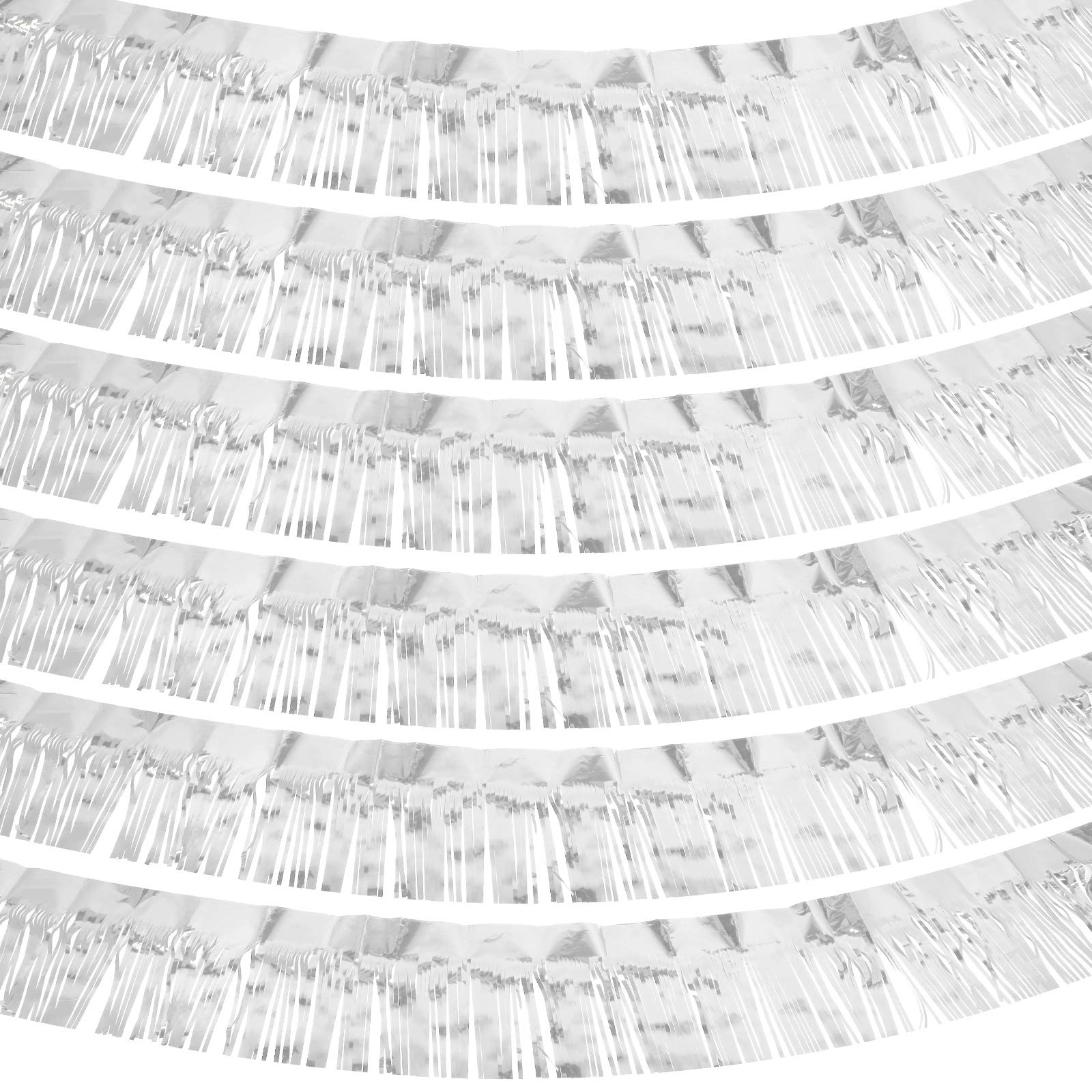 WILLBOND 6 Pieces 10 Feet Fringe Garland Foil Fringe Garland Metallic Tinsel Foil Garland Wall Hanging Fringe Banner for Wedding Birthday Parties Holiday Decorations and More (Sliver)
