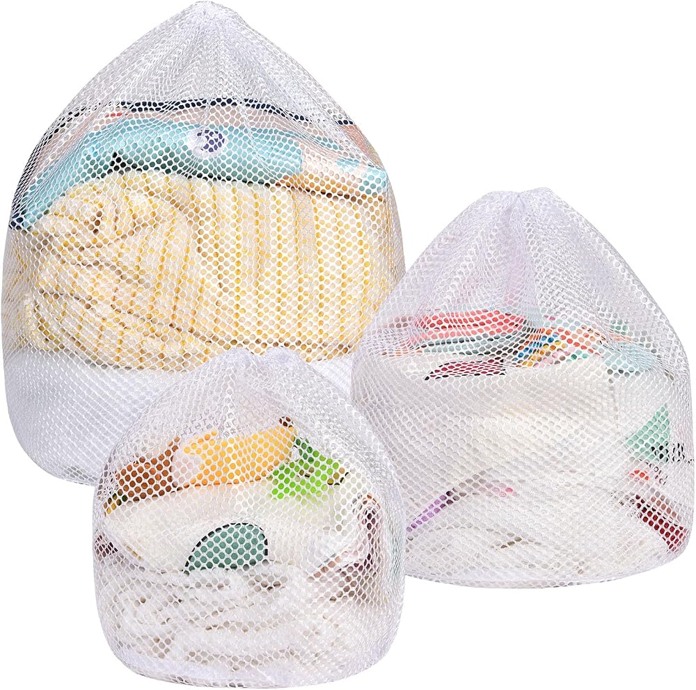 Flintronic 3PCS Drawstring Mesh Laundry Bags 30x40 40x50 50x60 Coarse Mesh