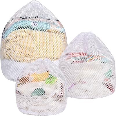 Flintronic 3PCS Drawstring Mesh Laundry Bags 30x40 40x50 50x60 Coarse Mesh