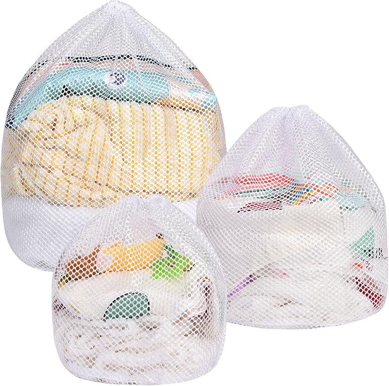 Flintronic 3PCS Drawstring Mesh Laundry Bags 30x40 40x50 50x60 Coarse Mesh