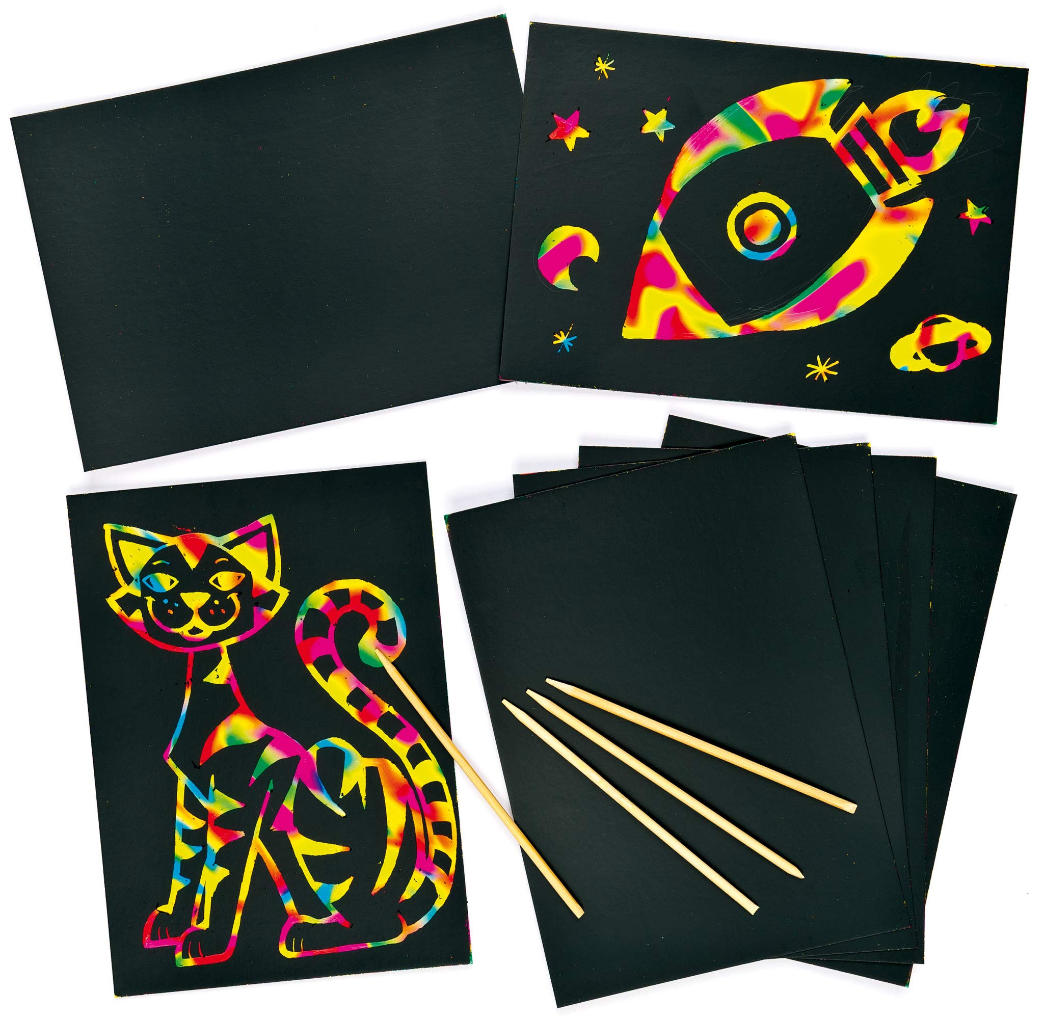 Baker Ross EV571 Scratch Art Doodle Sheets 21cm x 15cm Children's Drawing & Design Activities (Pack of 8)