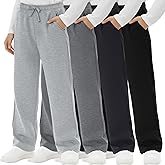LessonZoo 4 Pack Boys Sweatpants Straight Leg Open Bottom Athletic Joggers Lightweight Elastic Waist Pants with Pockets