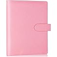 Antner A5 Notebook Binder 6 Ring Refillable Planner Cover for A5 Planner Inserts, PU Leather Loose Leaf Personal Organizer Aesthetic Photocard Holder Budget Binder with Magnetic Buckle, Glitter Pink