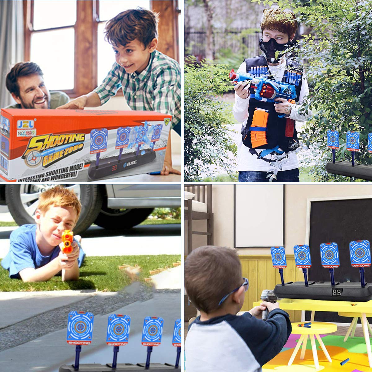 Electric Scoring Target for Nerf Guns - Auto Reset Intelligent Light Sound Effect Digital Shooting Targets, Ideal Gift Toys for Teens, Boys & Girls(2019 Update Version/4 Targets)