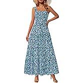 PRETTYGARDEN Women's 2026 Summer Floral Maxi Dress Sleeveless Smocked Ruffle Long Flowy Beach Vacation Boho Sundresses
