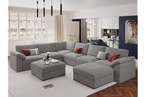 EASE MOOSE Sectional Modular Sofa, Oversized U Shape Sectional Couch Wide Deep seat Sectional Sofa,FSC Certified Comfortable Chenille White Modular Sofa,Detachable and Washable