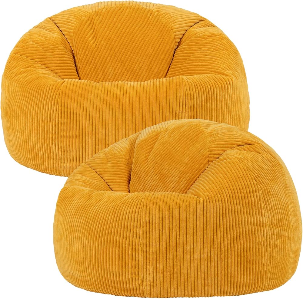 icon Kingston Cord Bean Bag Set of 2 Ochre Yellow Large Chair with Filling