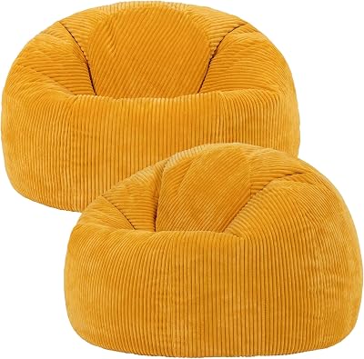 icon Kingston Cord Bean Bag Set of 2 Ochre Yellow Large Chair with Filling