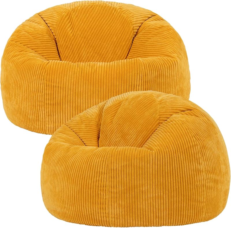 icon Kingston Cord Bean Bag Set of 2 Ochre Yellow Large Chair with Filling