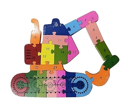 NPRC Alphabet and Number Wooden Jigsaw Puzzle - Excavator