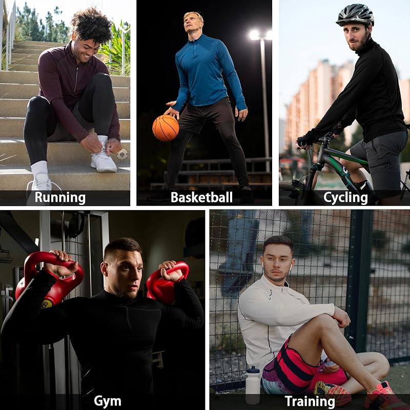 Haut à Manches Longues pour Homme, avec Demi-Zip et Col Montant, Sweat pour la Course, la Randonnée, la Salle de Sport, Décontracté, Noir Bleu, XXL — photo 6 sur 6