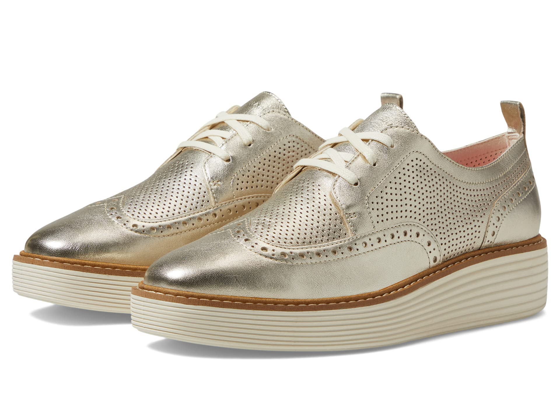 Cole Haan Women’s Originalgrand Platform Wingtip Oxfords, Gold Talca/Ivory, 8.5-C US