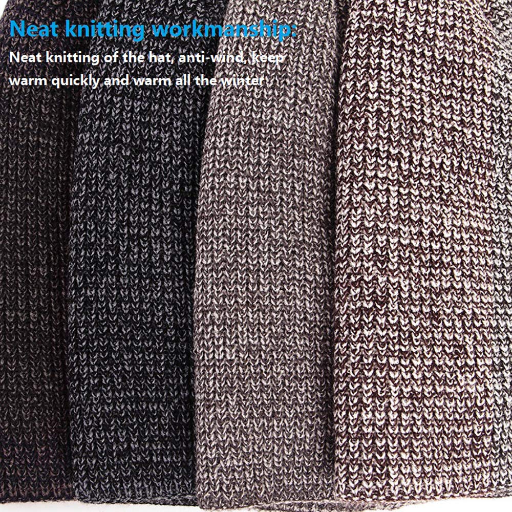 4YOUALL Beanie Hat for Men and Women, Fleece Lined Winter Warm Soft Nap Hats Knit Slouchy Thick Skull Cap (Plain Knit, Black Grey)