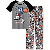 Beezizac Big Boys Pajamas Teal & Navy Face 2-Piece Fun Short Sleeve & Pants PJ Set Kid Cozy Sleepwear Size 6-18