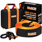 ALL-TOP Heavy Duty Tow Strap Recovery Strap Kit : 3 inch x 30 ft (35,000 lbs) 100% Nylon and 22% Elongation Snatch Strap + 3/4 D Ring Shackles (2pcs) + Storage Bag