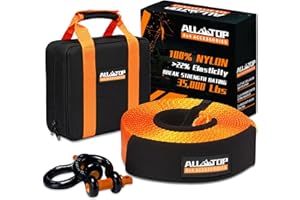 ALL-TOP Heavy Duty Tow Strap Recovery Strap Kit : 3 inch x 30 ft (35,000 lbs) 100% Nylon and 22% Elongation Snatch Strap + 3/4 D Ring Shackles (2pcs) + Storage Bag