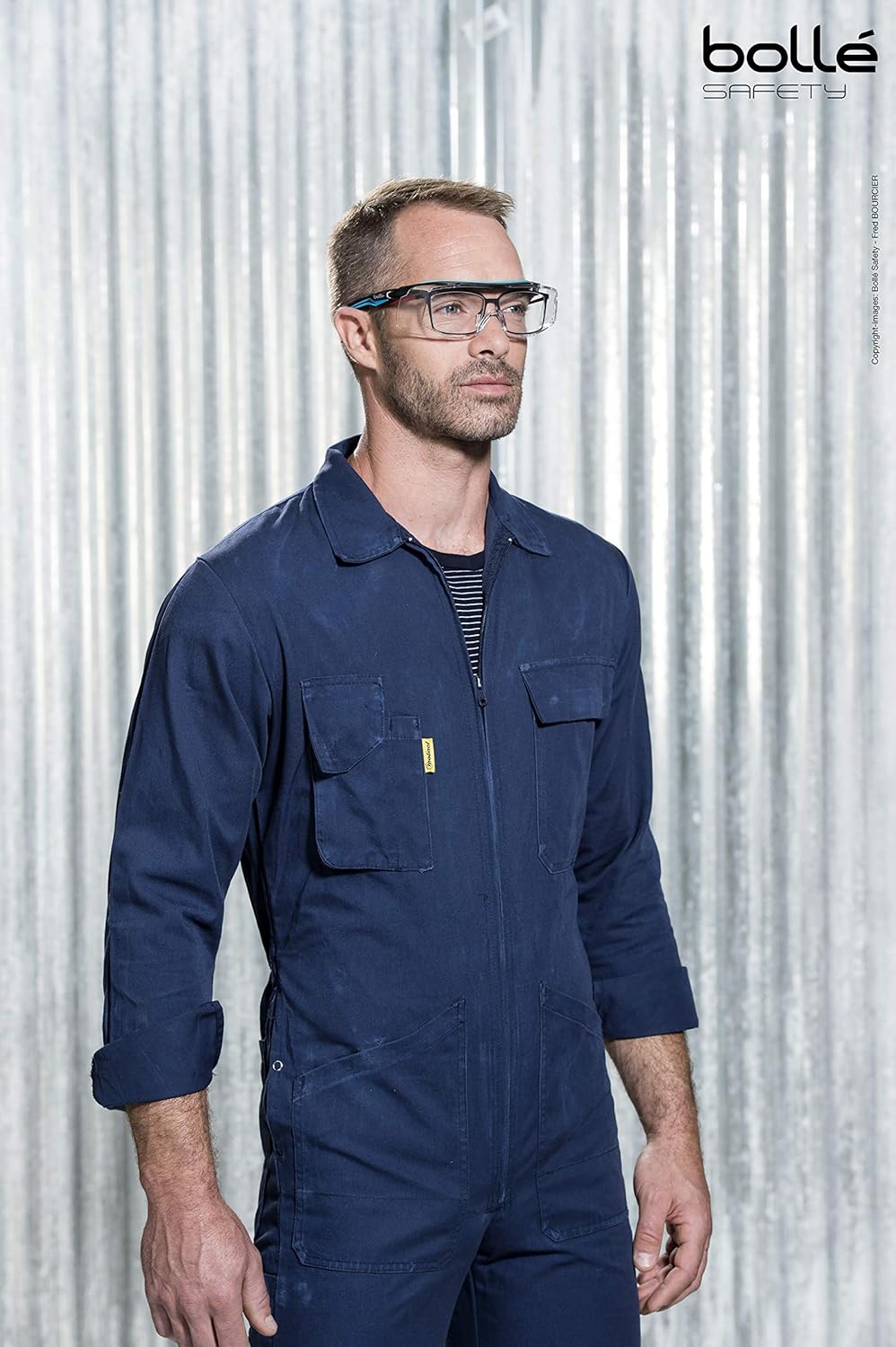 Bollé Safety 40306, Tryon OTG Safety Glasses Platinum, Black/Blue Frame, Clear Lenses: Sports & Outdoors