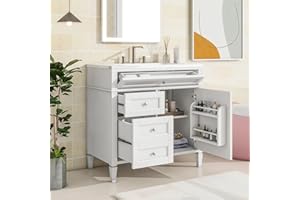 Linique 36" Bathroom Vanity with Sink Combo Set, Solid Wood Frame Modern Bathroom Storage Cabinet with 2 Drawers and a Tip-Out Drawer, Soft Closing Cabinet Door with Organizer, White