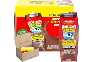 Horizon Organic Milk | Low Fat Chocolate | With DHA OMEGA-3 | Shelf Stable 1% Low Fat Milk Boxes, Chocolate, 8 oz 6 Pack | Every Order is Elegantly Packaged in a Signature BETRULIGHT Branded Box!
