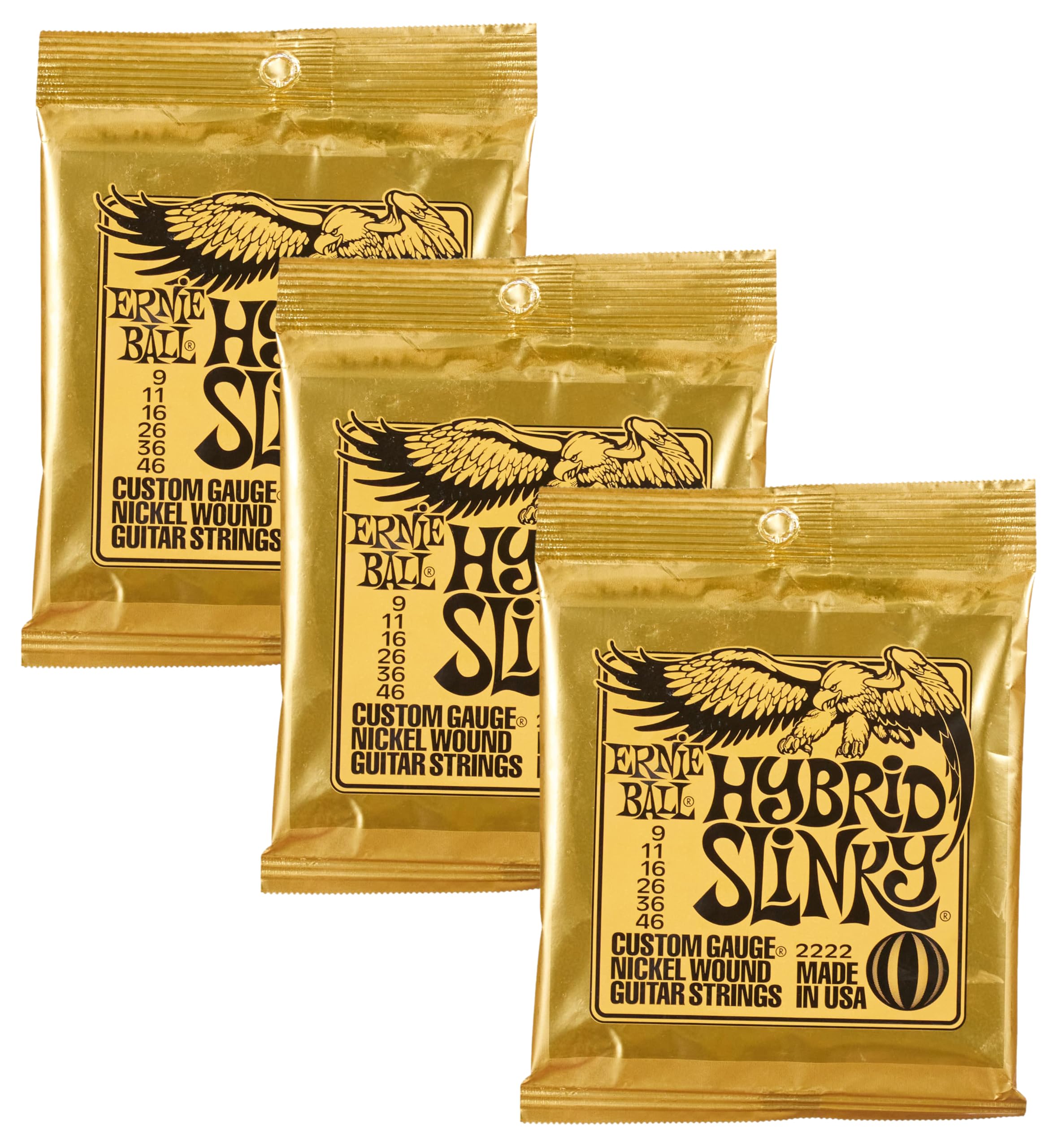 Ernie Ball Hybrid Slinky Nickel Wound Electric Guitar Strings - 9-46 Gauge (Pack of 3)