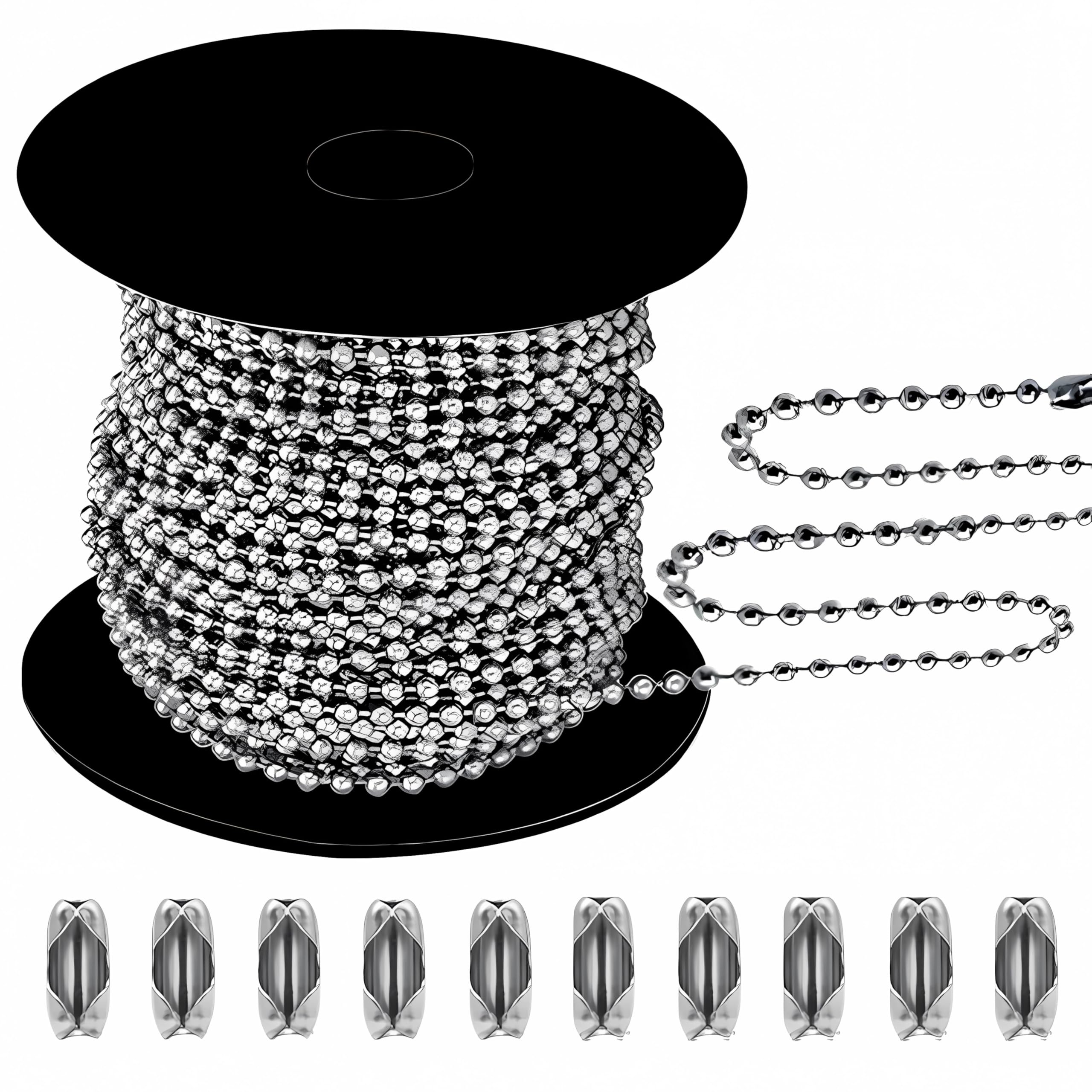 Photo 1 of 50ft Ball Bead Chain, #10 Stainless Steel Ball Chain, Roller Shade Chain&Vertical Window Blinds, Dog Tag Chain, Bead Chains for Jewelry Making/Crafts & DIY Projects(4.5mm with 10pcs Connectors)