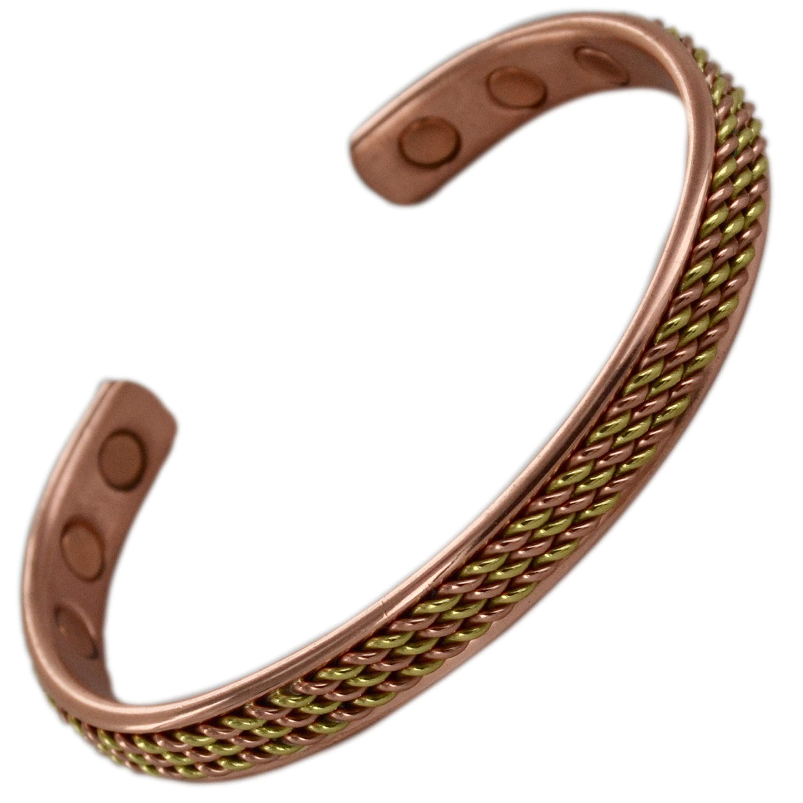 Stargems® PURE COPPER MAGNETIC BRACELET BANGLE 6 MAGNETS TWISTED CUFF 2 TONE Cuff Wrist Band for Women Ladies Mens + VELVET GIFT POUCH!