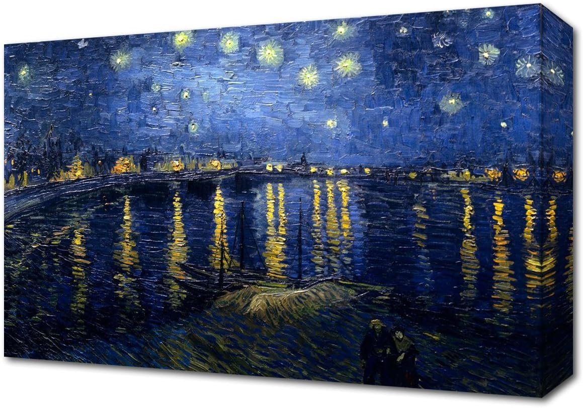 VAN GOGH STARRY NIGHT OVER THE RHONE - VINCENT VAN GOGH PAINTING CANVAS ART PRINT BOX CANVAS READY TO HANG 42 inch x 24 inch
