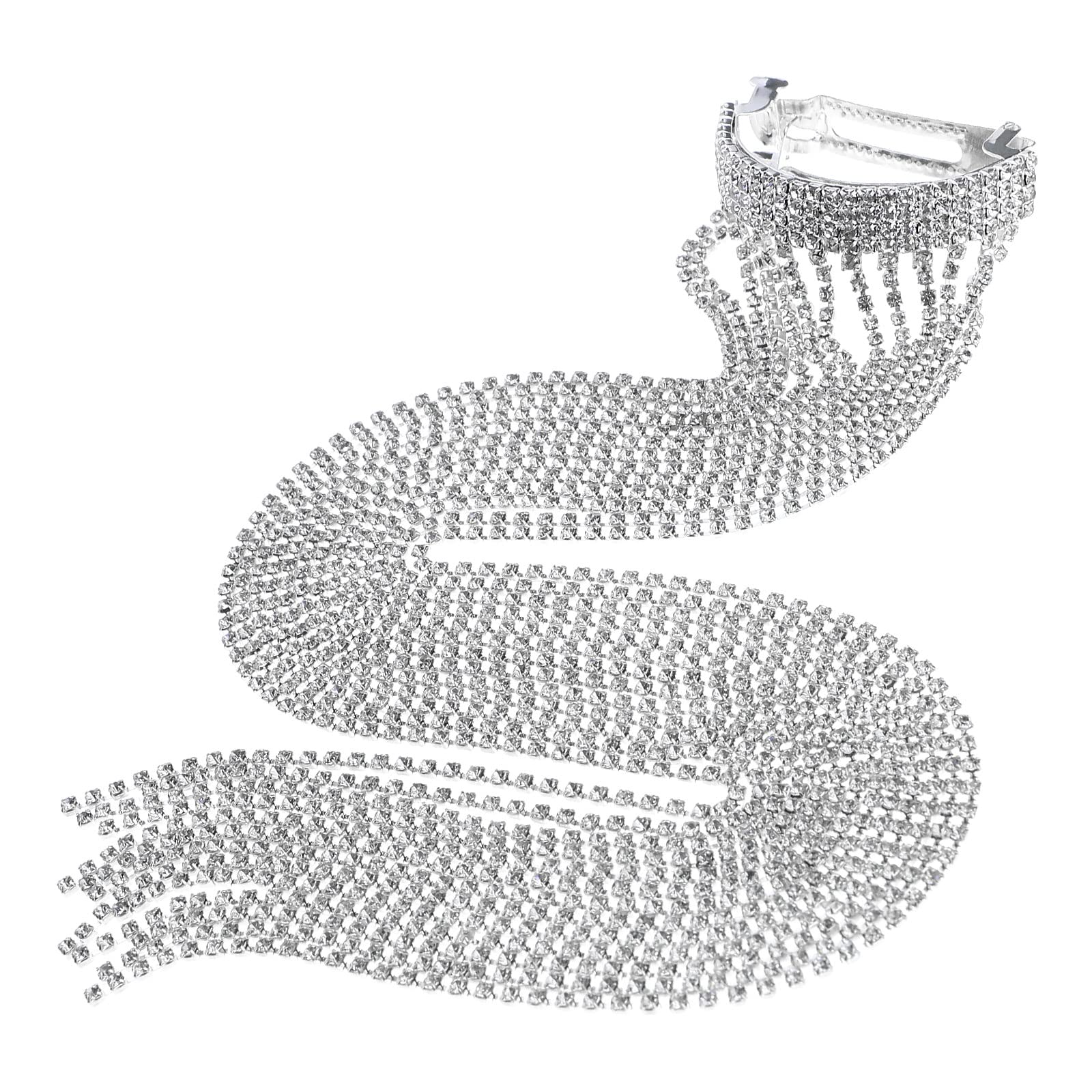 YINETTECH Long Chain Tassel Hair Clip Shiny Rhinestone Tassel Barrette Fashion Hairpin Headdress Ponytail Hair Accessories for Girls Women Silver 39cm