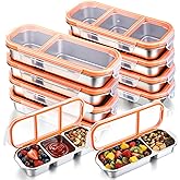 Teecyhooo 8 Pcs Stainless Steel Snack Containers with Leak Proof Lids, 2/3 Compartments Metal Bento Lunch Box, Reusable Divided Food Storage Container for Adults Home Travel Work