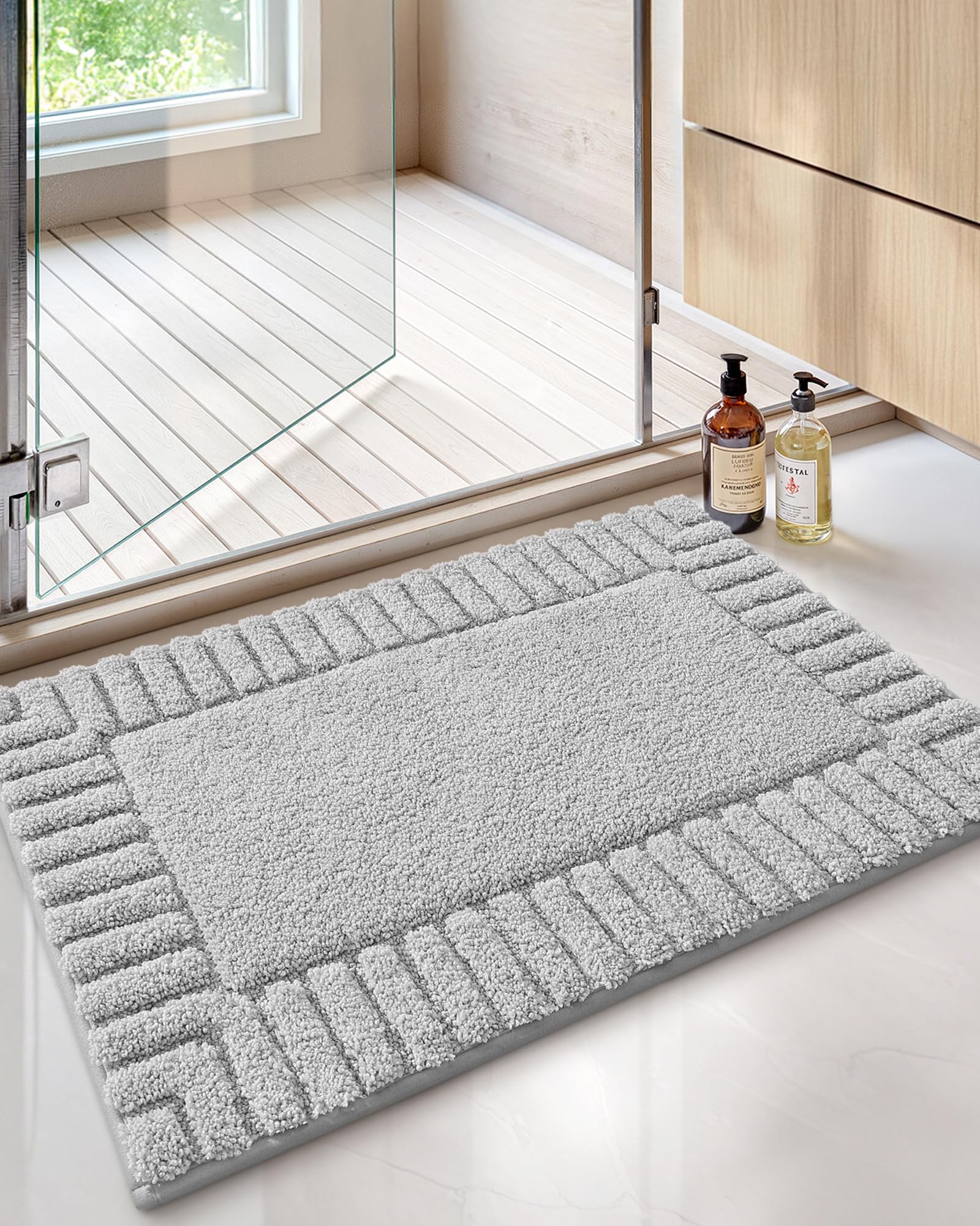 Photo 1 of Color&Geometry Large Bath Rugs Non Slip Washable- 24"x36" Absorbent Light Grey Bathroom Rugs, Soft Bath Mats for Bathroom Floor, Shower, Bathtub, Laundry
