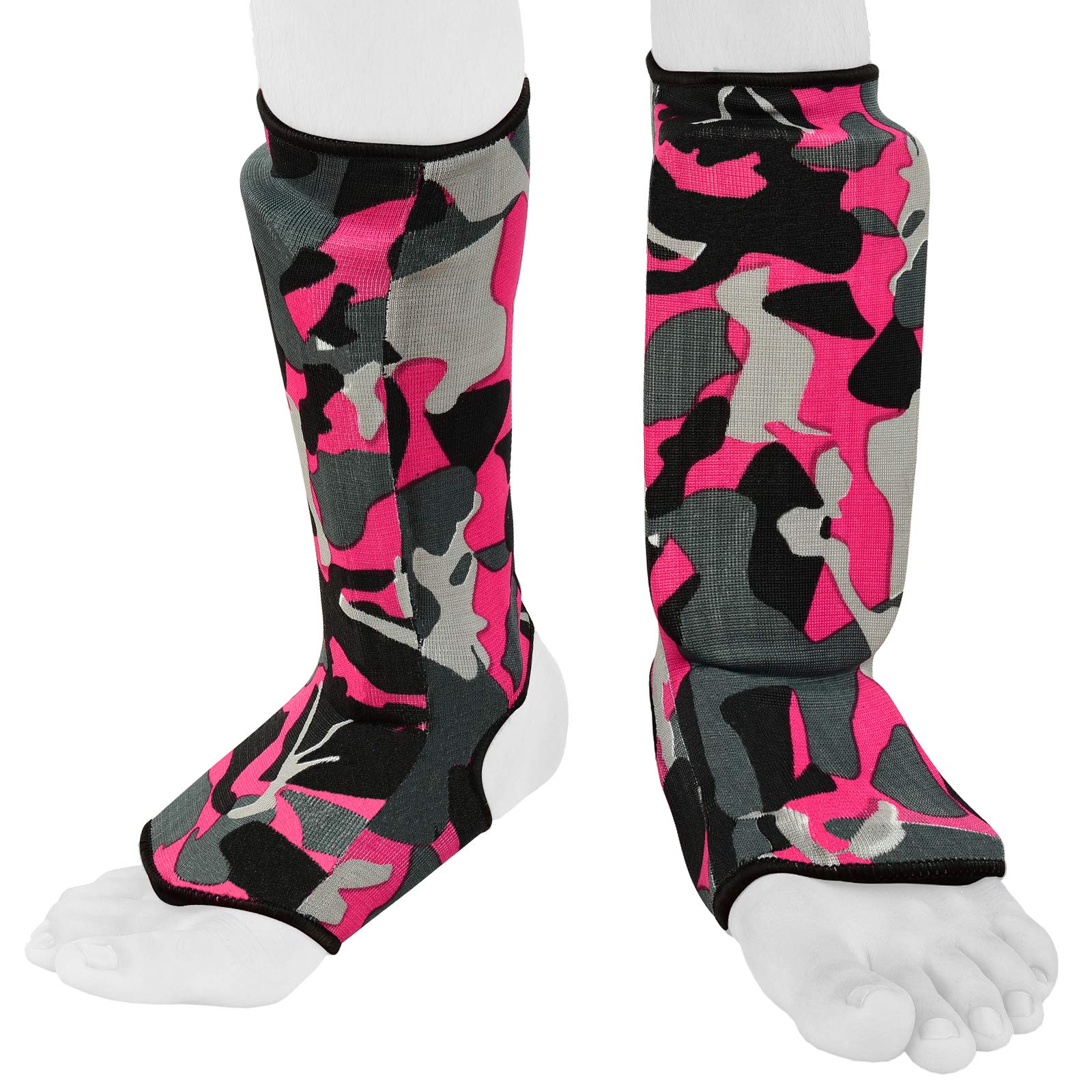 Kids Kick Boxing Shin Protectors/Guard Foot Pads Junior Shin Instep Children (Pink Camo, XXS (9 to 13 Years))